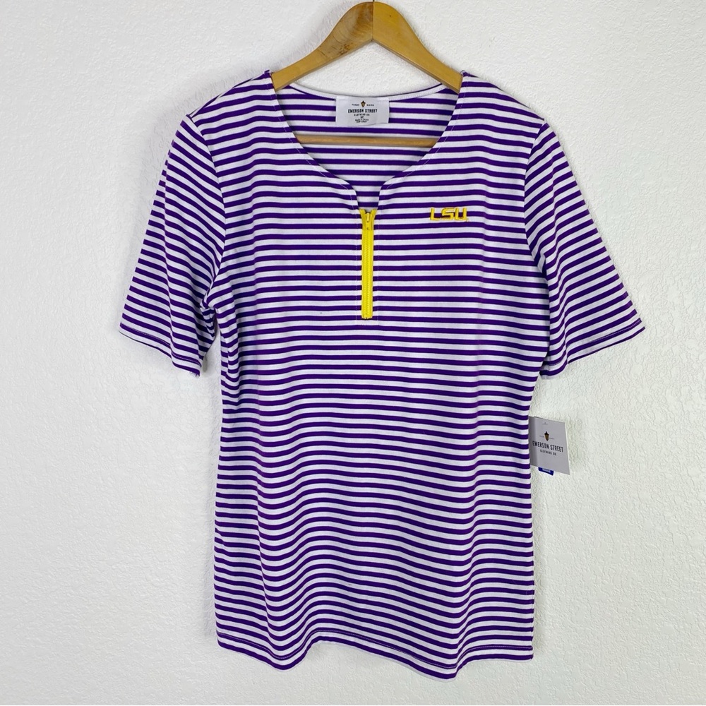 Emerson Street Clothing Company Purple Striped LSU Embroidered Top